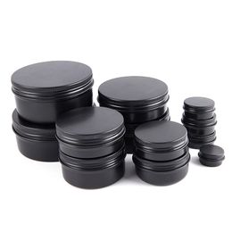 aluminum cosmetic containers wholesale Canada - Empty Jars Bottles Black Round Aluminum Tin Cans Screw Lids Metal Lip Balm Box Cosmetic Containers Storage Organization
