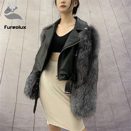 Furealux Short Real Fur Coat With Genuine Sheepskin Natural Leather Wholeskin Fur Jacket Winter Fashion Outwear 201016