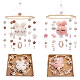 Baby Rattles Crib Mobiles Toy Cotton Rabbit Pendant Bed Bell Rotating Music Rattles For Cots Projection Infant Wooden Toys 220531