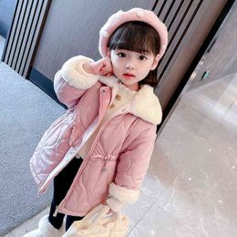 2021 Girl Cotton Quilted Jacket Thick Hooded Thick Jacket Children Outerwear Clothing Long Jacket For Kids Casual Fashion Clothing J220718