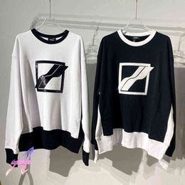 WE11DONE Sweatshirts Sequin Square Black and White Colorblocked Round Neck Pullover Contrast Colour Welldone Long-sleeved T-shirt T220808