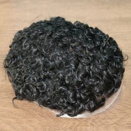 20MM Curly Toupee For Black Mens Human Hairs Replacement System Hair Topper Pieces for Men In Stock Brown Color 7x9