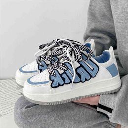 Dress Shoes Small White Shoes Sneakers Women Korean Version Letters Print Platform Running Board Shoes Casual Lace Up Sandals 220714