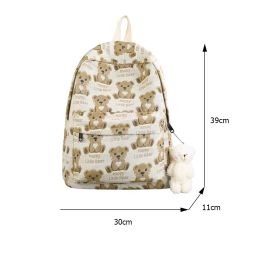 Casual Preppy Style Canvas Fashion Cartoon Bear Printing Women Backpack Large Capacity School Bags Rucksack Knapsack For Ladies