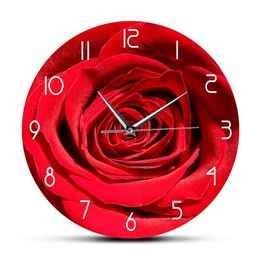 Red Rose Flower Print Custom Name Modern Floral Bedroom Decor Personalised Gift For Her Botanical Wall Art Clock 220615