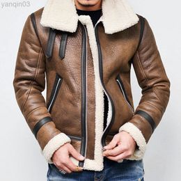 Leather Jacket Men Autumn Winter Warm Fur Liner Lapel Motorcycle Zipper Windbreaker Top Casual Male Jacket L220801