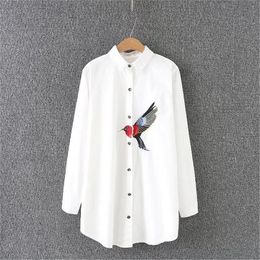 new oversize shirt spring big size Women long Shirt Cotton Blouses Style Clothing Embroidery Ladies Shirts plus size T200321