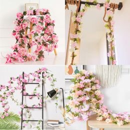 Decorative Flowers & Wreaths 2.3M Artificial String Silk Cherry Blossoms Fake Leaves Garland Hanging Vine For Home Garden Wedding Party Deco