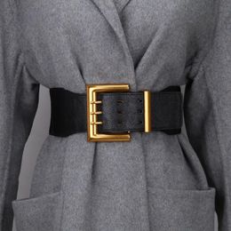 Belts Luxury Lady Wide Belt Elastic Faux Leather Waistbands Fashion Vintage Square Pin Alloy Buckle Waist Seal For Dress Coat SweaterBelts