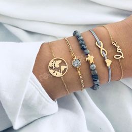 5PC/Set Bohemian Turtle Charm Stone Beads Bracelets Gold Colour Strand Bracelets Sets Fashion Jewellery Party For Women