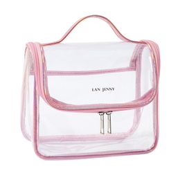 Waterproof PVC Clear Cosmetic Bag Totes Large Transparent Zippered Makeup Case Pack Vacation Bathroom Toiltery Bag Travel Set Pouch