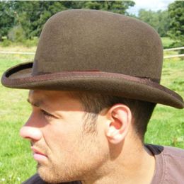 Berets Brand 100% Wool Bowler Hat Cowboy Fashion Watherproof Equestrian Cap. Women Party Men's Black Brown Adjust HatBerets