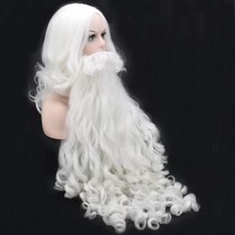 DIY Christmas Santa Cosplay Santa Claus Wig and Beard Synthetic Hair Short Cosplay Wigs White Hairpiece Accessories Santa Beard 80cm