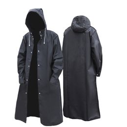 Men's Trench Coats Black Fashion Adult Waterproof Long Raincoat Women Men Rain coat Hooded For Outdoor Hiking Travel Fishing Thickened 220826