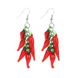 Dangle & Chandelier Red Pepper Cluster Glass Earrings For Women 2022 Fashion Fangled Boutique Jewelry WholesaleDangle