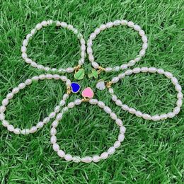 Beaded Strands Style Alien Pearl Beads Bracelet Gold Plated Heart/Cross Shape Enamel Pendant Bulk DIY Jewelry Wholesale Fawn22