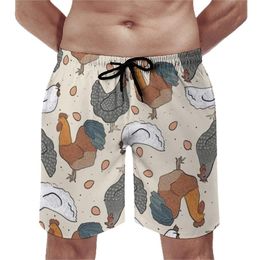 Men's Shorts Watercolour Chicken Board Animal Art Print Short Pants Men Pattern Swim Trunks Large SizeMen's