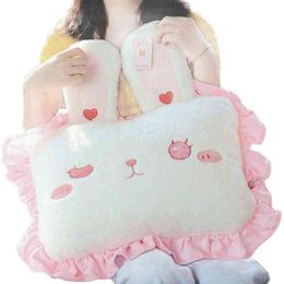Soft Cartoon Lace Bunny Ear Cushion Stuffed Animals Rabbits Sleep Eyes Bed Pillow Lolita Style Girl Bedroom Decor J220704