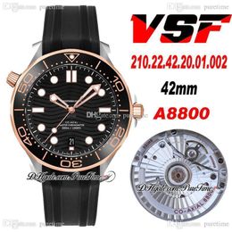 VSF V2 Diver 300M A8800 Automatic Mens Watch Two Tone Rose Gold Ceramics Bezel Black Wave Texture Dial Rubber Strap 210.22.42.20.01.002 Super Edition Puretime 02b2