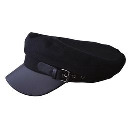 Berets Beret Leather Buckle Artist Hat Outdoor Leisure Hats Vintage Warm Octagonal Classic Autumn Winter HatsBerets