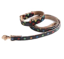 Two Layers of Leather Dog Collars Leashes Set Classic Printed Designer Pet Collar Leash Soft Durable Cat Collar for Daily and Party Show Corgi Poodle Brown XL B85