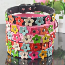 20 PiecesLot PU Leather Dog Collar One Row Flower Studded Pet Dog Puppy Necklace Collar 201030