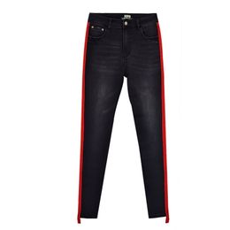 Fashion Red striped high waist jeans woman Sexy black stretch skinny mom women Streetwear Denim pencil pants 210521