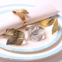 at home napkin rings Canada - Leaves Shape Napkin Ring Holders Table Decoration Belt for Home Metal Tissue Serviette Wedding Banquet Hotel Buckles Sup