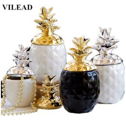 VILEAD 15.5cm 20.5cm Ceramic Pine Figurines Black White Storage Box for Jewellery Fruit Crafts Home Decoration Y200104