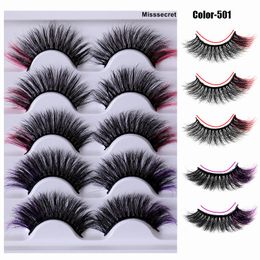 5 Pairs Fluffy Coloured Faux 3D Mink Eyelashes Thick Long Colourful False Eyelash Shiny Multi Layer 8d Eye Lashes Extension Makeup