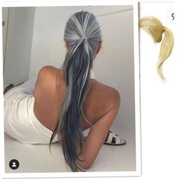 Ladies 1Piece Grey ponytail clip brown.blonde,grey straight ponytails wrap around silver salt and pepper mixed 120g 140g 10-24inch