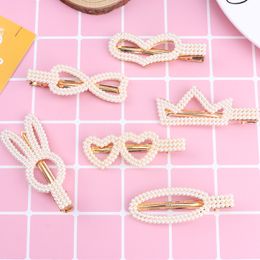 DHL Fashion Jewellery Hairpin Bows Cute Metal Simplicity Pearls Side Crown Clip Hair Accessories Personality Lady Barrettes Wedding for chil and woman