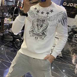 Men's Hoodies Personalized Fashion Brand Hot Diamond Printed Tiger Head Top Slim Fitting Male Sweater Autumn Winter New Hip-hop Casual Streetwear Clothing4XL