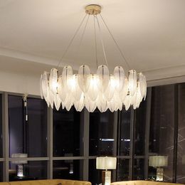 glass goose UK - Postmodern White Glass Goose Feather Designer LED Hanging Lamps Chandelier Lighting Lustre Suspension Luminaire Lampen For Foyer