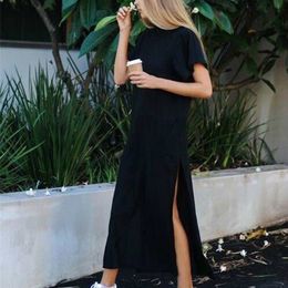 Germinate Maxi T Shirt Dres Summer Beach Sexy Party Bodycon Elegant Vintage Casual Cotton Black Long Dresses Sundress 220402