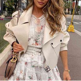 Faux Leather Jacket Biker Red White Coat Turndown Collar PU Motorcycle Jackets New Spring Women Loose Streetwear 2021 Outerwear L220728