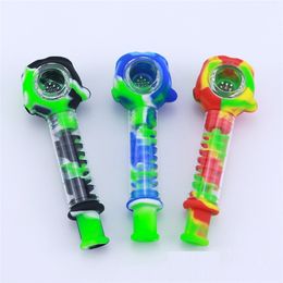 5.1 inch Screw Philtre Silicone Smoking Pipe with glass blunt Troavel bong Cigarette Tubes For dry herb