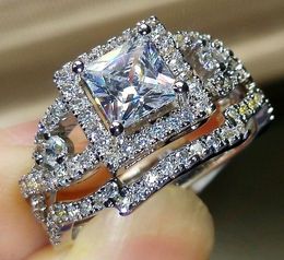 2022 Choucong Brand Wedding Rings Luxury Jewelry 925 Sterling Silver Princess Cut White Topaz CZ Diamond Gemstones Party Women Couple Bridal Ring Set Gift