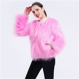 Fur Coat Women Black Pink Green 12 Colors S 4XL Plus Size Long Sleeve Faux Jacket Autumn Winter Fashion Coats LR259 210531