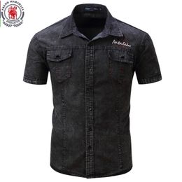 FREDD MARSHALL Brand Shirt Men Short Sleeve Denim Shirt Mens Casual Dress Male Jean Shirts High Quality Street wearing 220401