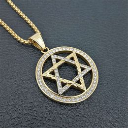 Religious Magen Star of David Pendants Necklace Gold Color Stainless Steel Hexagram Necklace Women/Men Iced Out Jewish