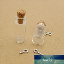 Julie Wang 10PCS 1ml Tiny Clear Glass Wish Bottles Charms Hook Vials Jars Containers Cork Stoppers Home Decor Birthday Bless