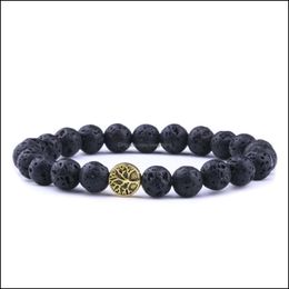 Charm Bracelets Jewelry 8Mm Black Lava Stone Weave Tree Of Life Aromatherapy Essential Oil Diffuser Bracelet For Women Men Drop Delivery 202