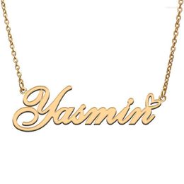 Pendant Necklaces Yasmin Love Heart Name Necklace Personalised Gold Plated Stainless Steel Collar For Women Girls Friends Birthday Wedding G