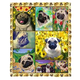 Blankets Cute Flower Pug Blanket Comfy Plush Throw For Sofa Couch Office Travel Bedding Bedspread Air Conditioning BlanketBlankets