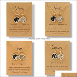 Pendant Necklaces Pendants Jewellery Fashion 12 Constellation For Women 2 Pc/Set Chain Zodiac Sign Coin Necklace Birthday Couple Gift Drop D