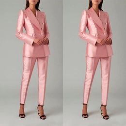 Leuchtend rosa Satin Frauen Blazer -Anzüge Schlanker fit Street Power Freizeit Abendparty Jacke Outfit Hochzeit 2 Stück