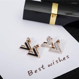 Stud RUO Brand 316L Stainless Steel Rose Gold Colour White Black Shell V Shape Earring Woman Jewellery Prevent Allergy And FadeStud Kirs22