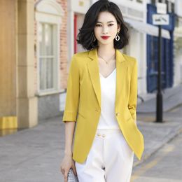 Women's Suits & Blazers Korean Version Sunscreen Blazer Jacket Women Spring Summer Fashion One Button Stitching Three-quarter Sleeve Small S