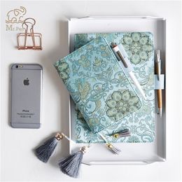Retro Fabric Sky Blue Flower Notebook Schedule Journal Diary Cover A5 A6 Planner Tassel Notebook Case Time Management Notebook 220401